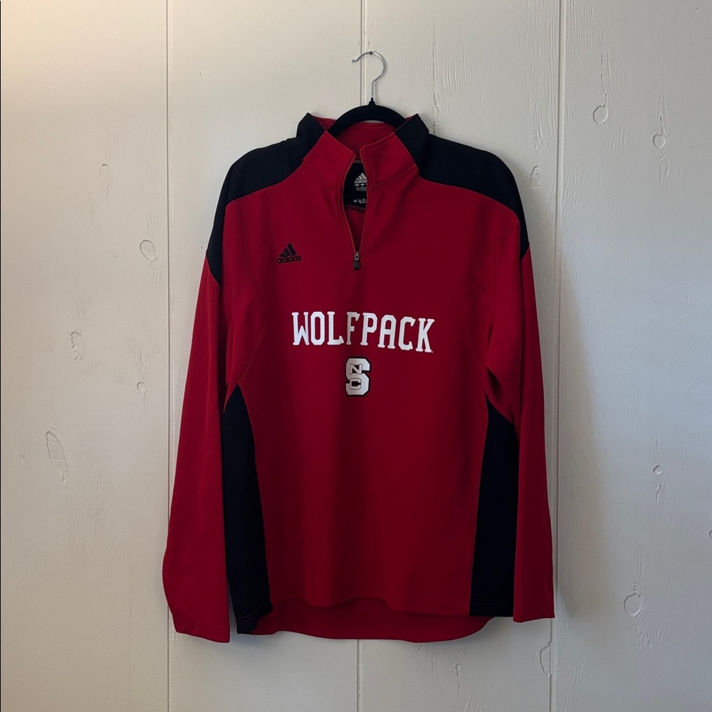 Adidas NC State Wolfpack Scorch Red and Black Climalite Quarter Zip Jacket